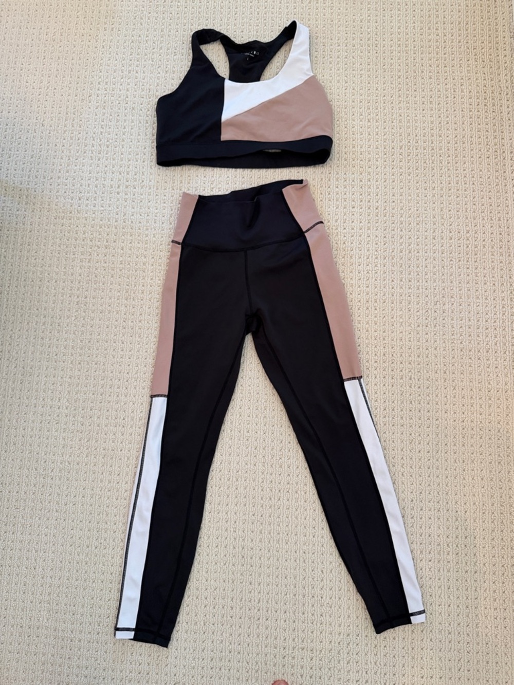 All Fenix Colorblock High-Waist Leggings & Sports Bra Set - Black, Taupe & White